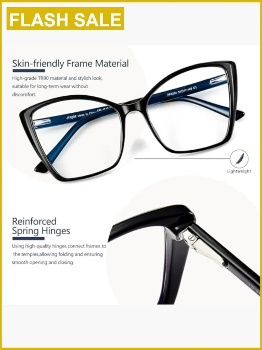 Oversized Cat Eye Computer Glasses Anti Glare UV Protection Lightweight TR90